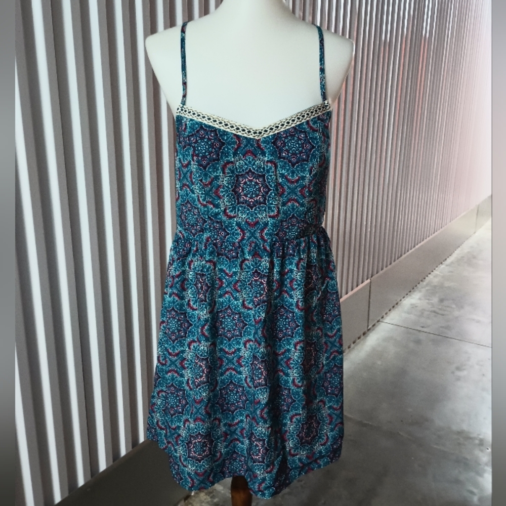 Three Hearts Blue and Pink Patterned Dress